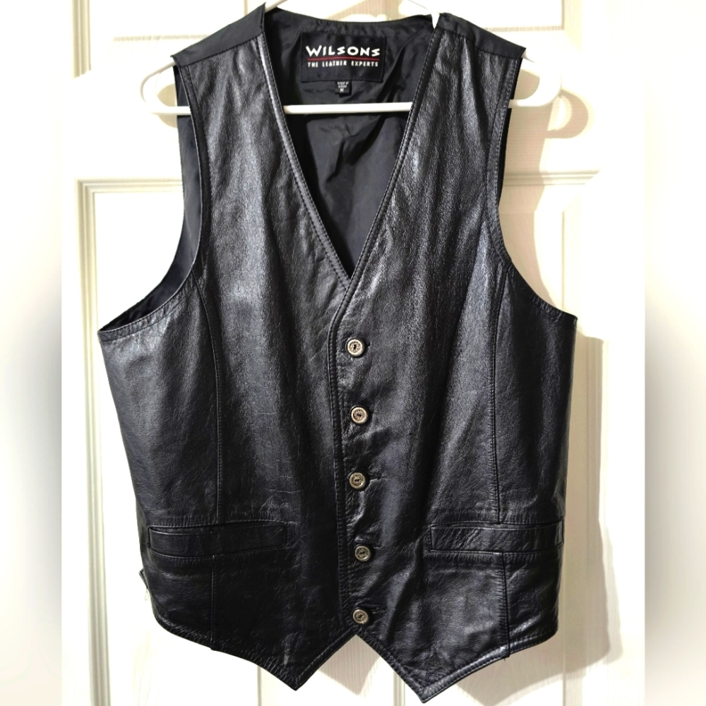 Vintage Wilsons Genuine Leather Motorcycle Vest, Black, Unisex, Sz Medium, EUC!
